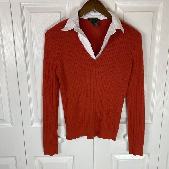 Lauren Ralph Lauren Sweaters - Lauren Ralph Lauren M Sweater Pullover Collared Layered Cable Knit Fisherman